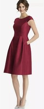 NEW Alfred Sung Dress 10 Red Garnet Satin Pleated Cocktail Evening Glam Retro