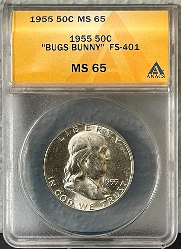 1955 Franklin Half Dollar "Bugs Bunny" FS-401 ANACS MS65