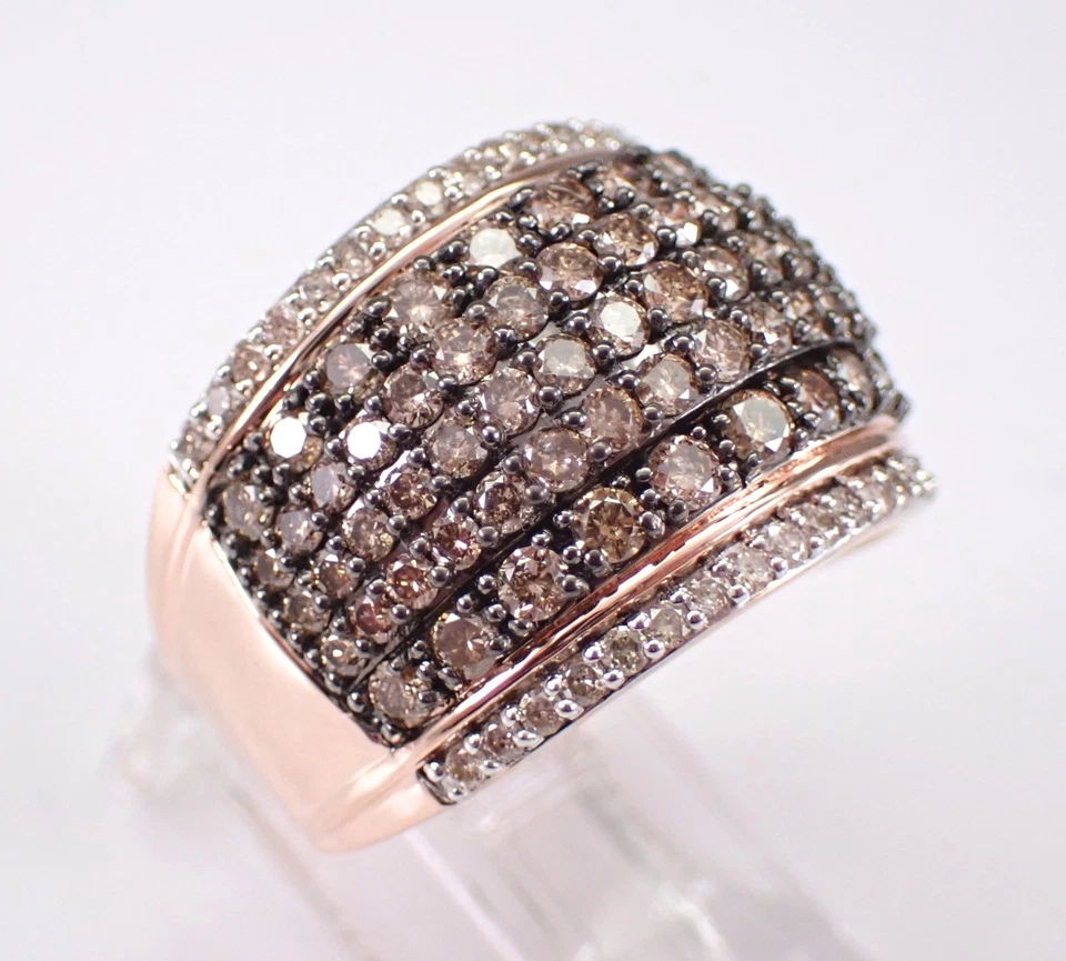 Rose Gold Cognac and White Diamond Cluster Ring Anniversary Band - Image 2 of 4