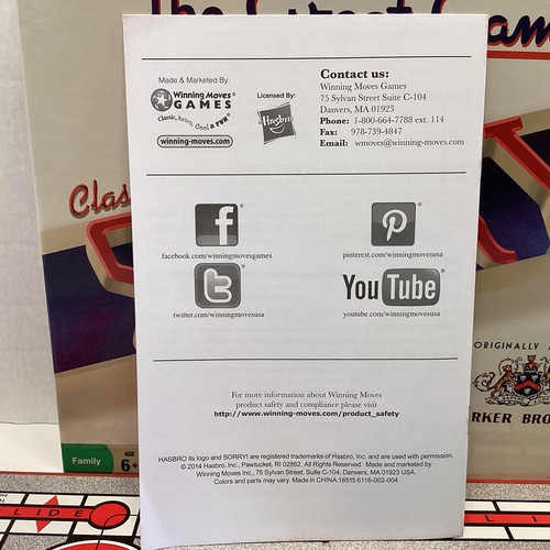 Classic Sorry With Retro Artwork and Components by Winning Moves Games USA, - Picture 8 of 14