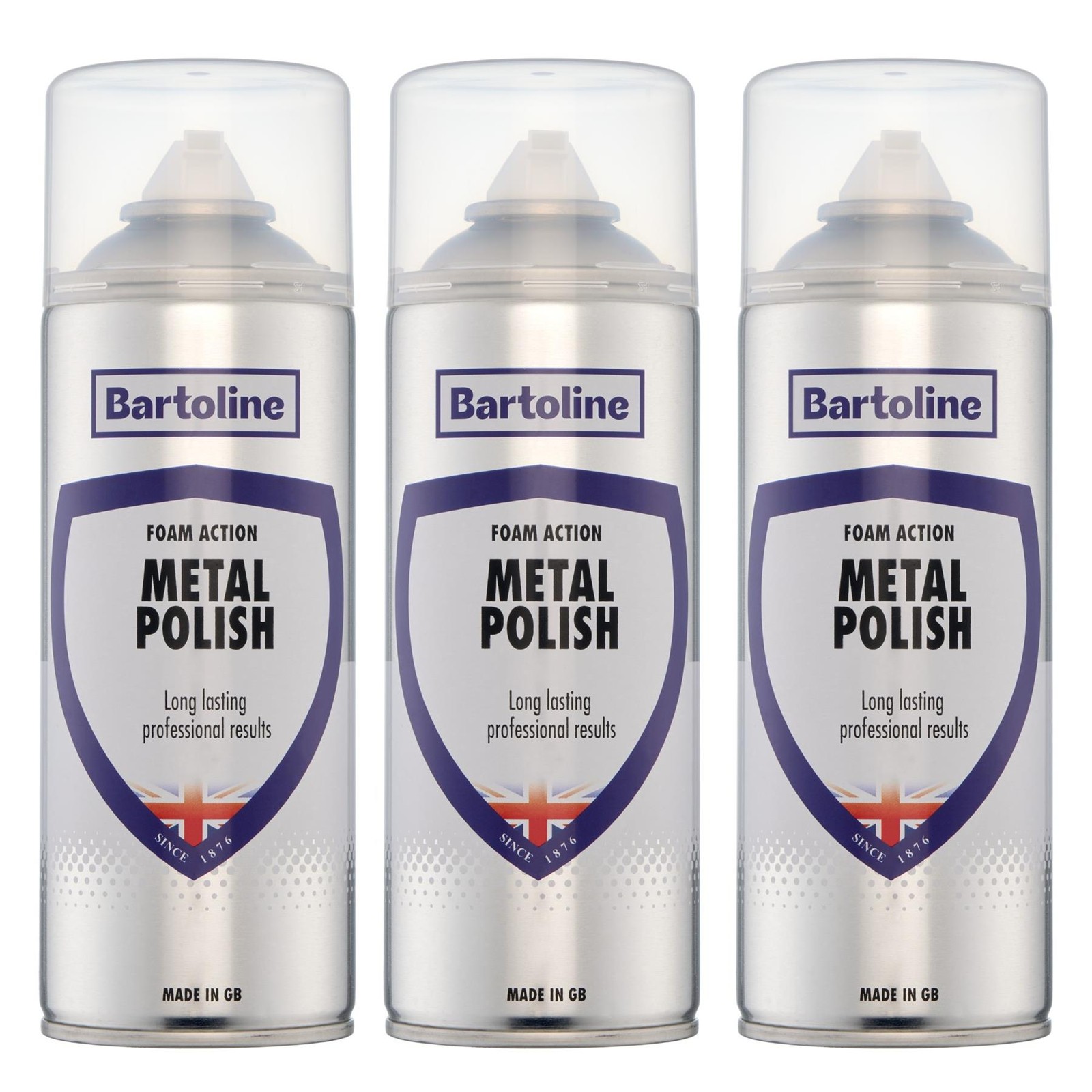 3x Bartoline Metal Polish 400mL Long Lasting Cleaner Restorer Shine Foam Action