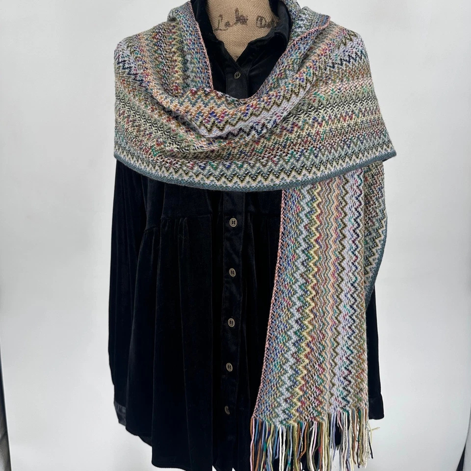 Missoni цветной зигзаг вязаный шарф бахрома металлические акценты глушитель фуляр - Изображение 2 из 4