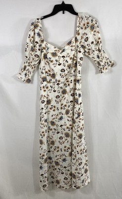 Mi Ami Francesca's Women's Ivory Floral Linen Blend Amita Midi Dress NWT Sz M
