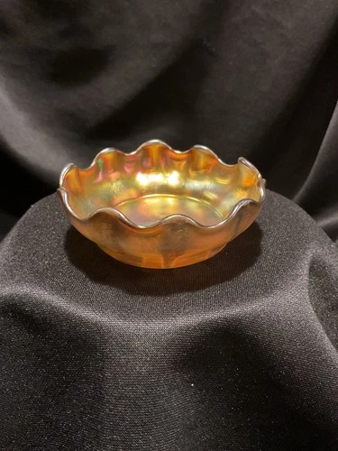 Antique Signed L.C.T. Tiffany Gold Favrile Ruffled Small Dish  or Bowl