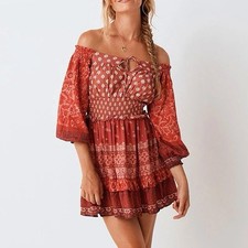 Spell & The Gypsy Gypsiana Mini Dress AU/UK 10-12 US 6-8 Off Shoulder Boho