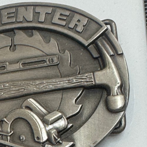 Siskiyou Carpenter Belt Buckle 1991 Pewter Hammer Saw Tape Measure Tool Design - Picture 7 of 11
