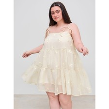 Cider square neck bowknot babydoll mini dress in cream plus size 4XL