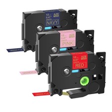 3PK Embellish Satin Ribbon for Brother TZe TZ RW34 RE34 RN34 Red/Pink/Navy Blue