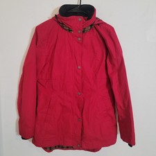 Pendleton Woolen Mills Red Plaid Zip Up Coat Hood Medium Soft Shell Jacket Coat