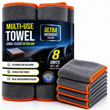 8-Pack Microfiber Car Detailing Towels 14x14 230 GSM Coral Fleece Lint-Free