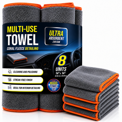 #ad 8 Pack Microfiber Car Detailing Towels 14x14 230 GSM Coral Fleece Lint Free $15.99
