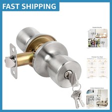 Keyed Entry Door Handle with Adjustable Latches - Modern Satin Nickel Finish