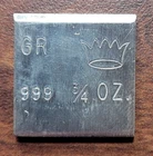 Crown Mint 3/4 Oz Vintage Extruded .999 Fine Silver Bar Square