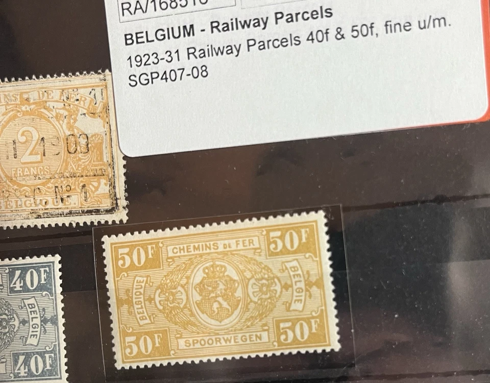 Three Belgium Railway Parcels Stamps 1923-31 40f And 50f SG 407-08 Fine u/m - Image 4 of 4