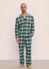 Eberjey Men's Flannel Long Sleeve PJ Set 100 Cotton Pajama Size L Green Plaid