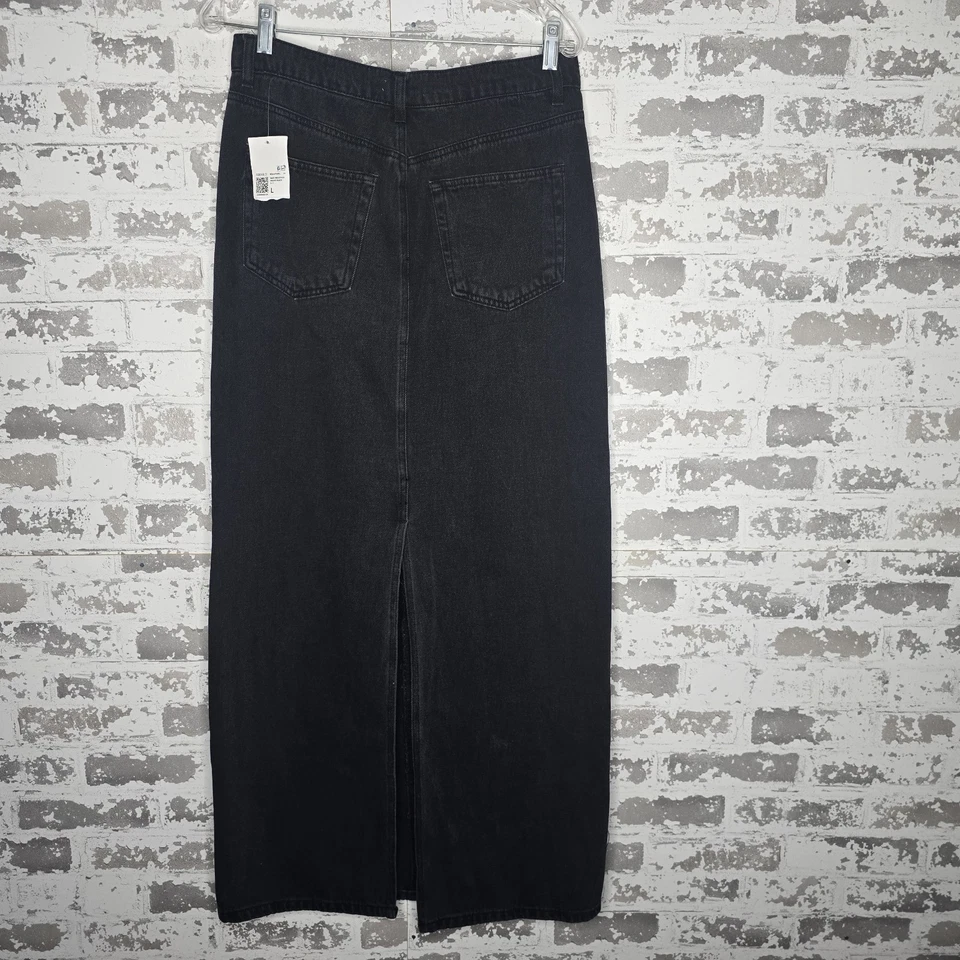 NUEVA Falda Jean Denim Forever 21 Midi Ventilada Cremallera Mosca Lavada Negra 100% Algodón L Foto 4 de 4