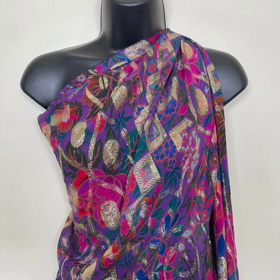 Bufanda de seda Daphne vintage chal envolvente púrpura floral rosa metálico años 80 90 Foto 3 de 4