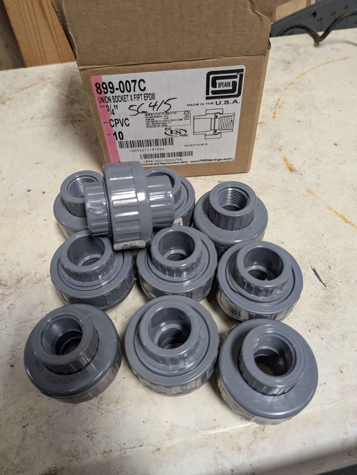 10x Sch 80 CPVC 3/4" .75 Union FIPT X Socket Connect THREADED NFS-PW NSF-61