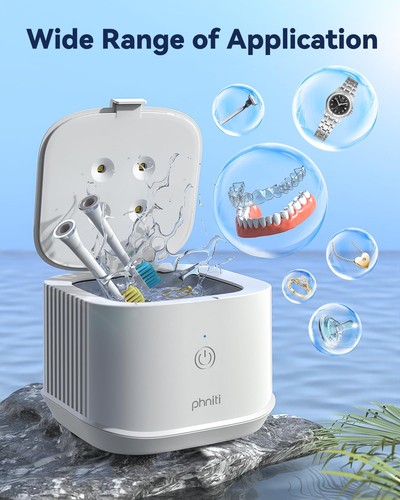Limpiador dental portátil ultrasónico 48 kHz adecuado para fijadores joyas dentaduras postizas - Imagen 5 de 9