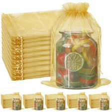 100 Pcs Gold Large Organza Bags Bulk 12 x 8 Inch Sheer Mesh Drawstring Gift P...