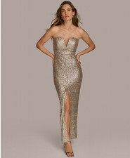 Donna Karan Women's Strapless Sequin Gown - Fawn/Silver SZ:14