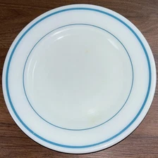 Pyrex Tableware by Corning Set Of 2 Blue Band 703 Dinner Plates 1950's USA 9"
