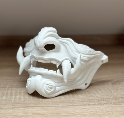 Oni Maske Samurai weiß - 3D-Druck Dämonenmaske für Cosplay, Halloween & Kostüme