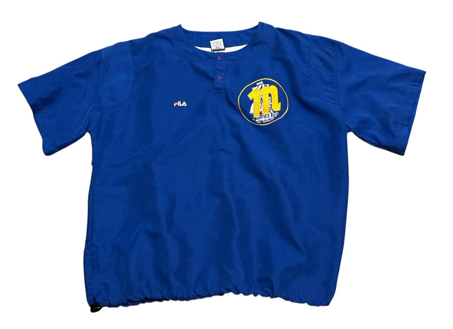 Giacca a vento vintage MAGALLANES baseball top camicia uomo M manica corta blu FILA