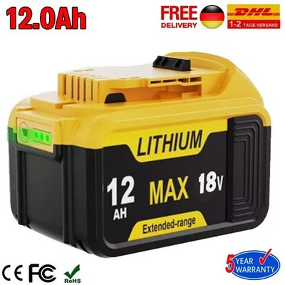 18V 12,0Ah Für DeWalt DCB184 Ersatz Akku DCB206 XR LI-Ion DCB182 DCB205-2 DCB200