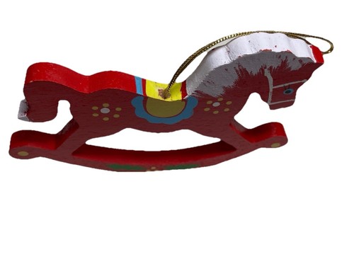 Wood Ornaments Flat 3 Rocking Horses & 1 Stallion German Scandinavian Style - Picture 6 of 14