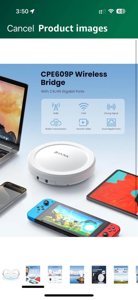 ULNA 5.8G Long Range CPE 5KM Wireless Bridge Gigabit Point to Point WiFi Bridge - Image 3 of 4