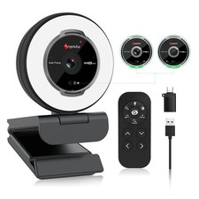 Streaming Webcam with Microphone USB 1080P Web Cam w/Ring Light Black White