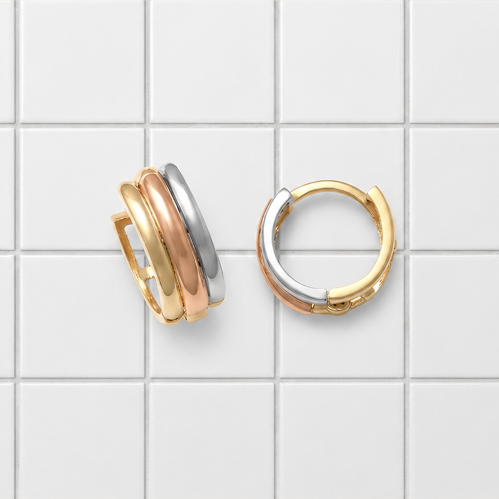 Triple Gold Huggie Hoop Earrings,14K Solid Gold Minimalist Handmade Fine Jewelry