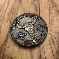 Buffalo Skull Society 1985 1995 Life Member Native American Brass Belt Buckle