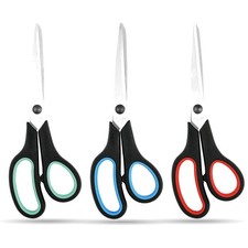 3-Pack 8" Heavy Duty Scissors with Ultra Sharp Blades and Comfort Grip Handle...