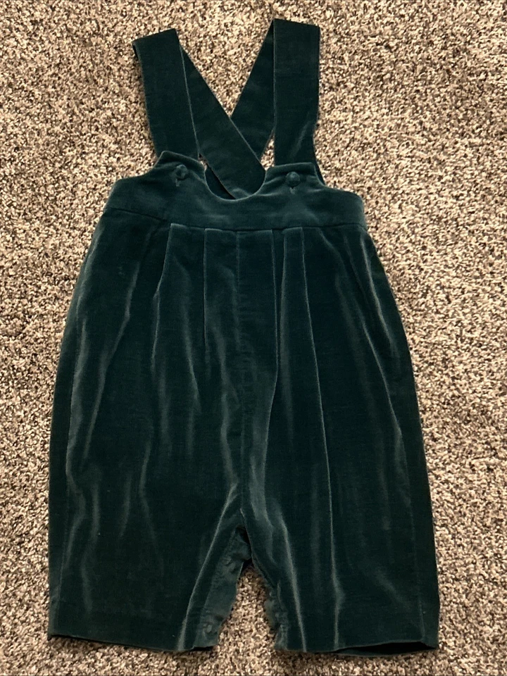 复古? Laura Ashley 母婴绿色天鹅绒正装连身裤 12 个月 — 第 2/4 张图片