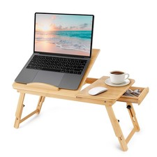 Bamboo Laptop Desk, Folding Adjustable Lap Tray Table with Drawer, Portable L...