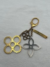 Auth Louis Vuitton Monogram Logo Plate Bag Charm Key Holder Keyring Gold Silver