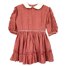 Vintage 50 60s Handmade Red White Peter Pan Gingham Girls Toddler Dress Chest 27