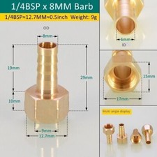 Brass Coupler 6/8/10/12/14mm Barb Hose Connector to Female Thread Pipe Fitting