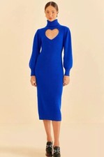 Farm Rio Blue Heart Neckline Knit Dress L NWT