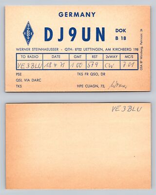 Ham Radio QSL QSO Postcard DJ9UN, Uettingen, Bavaria, Germany | eBay