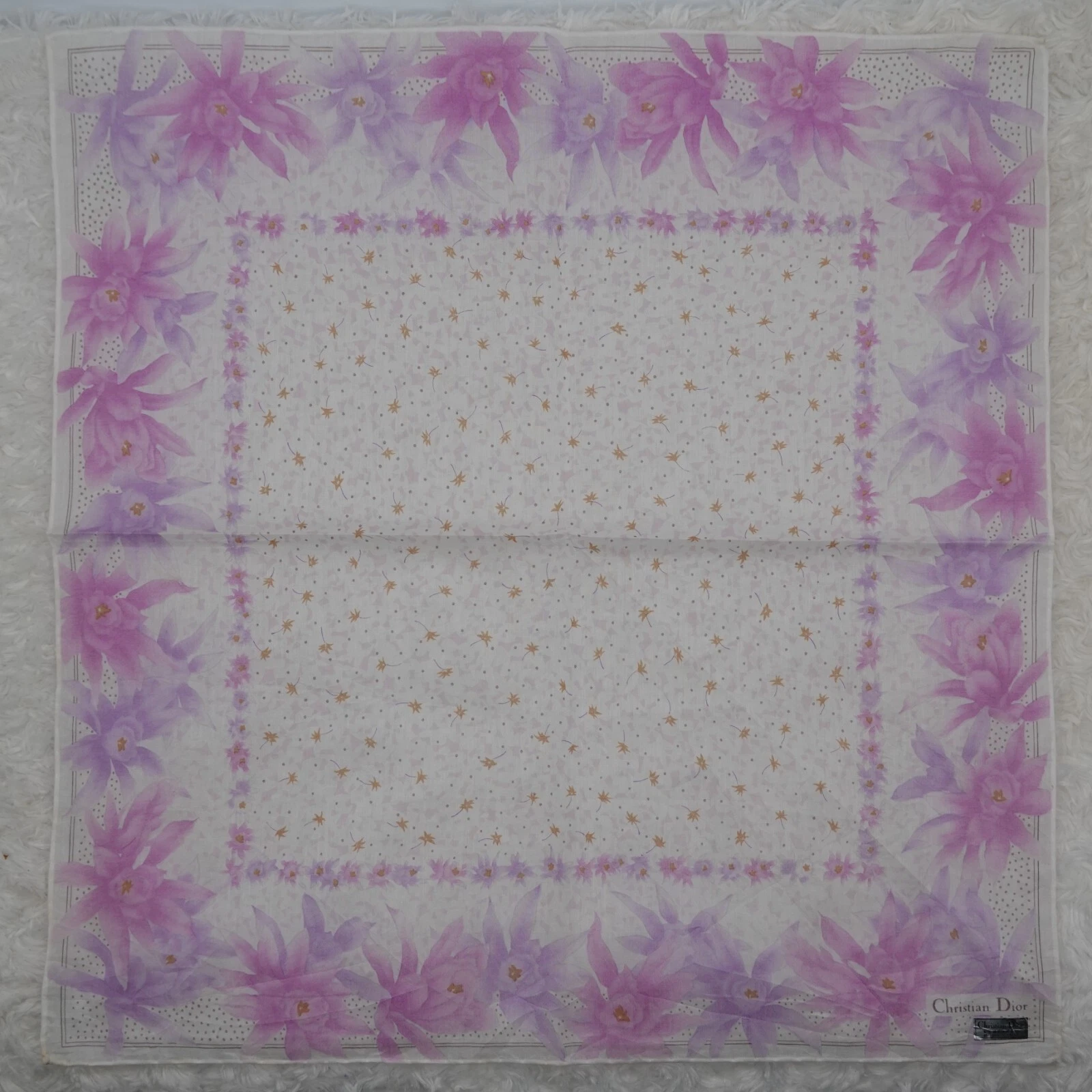 M279 CHRISTIAN DIOR foulard blanc en coton violet foulards de poche carré 18,5