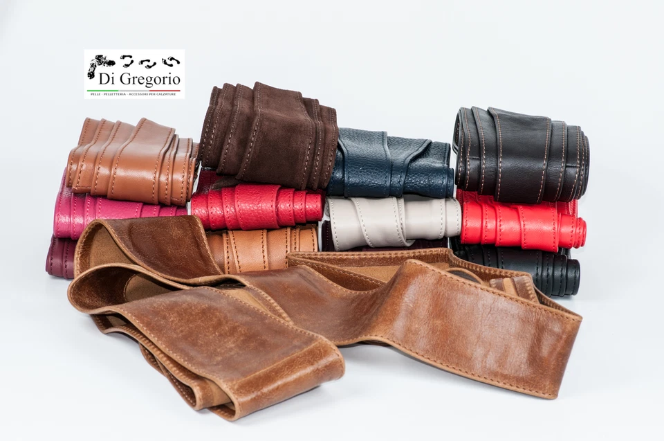 Cintura fusciacca pelle cinta donna doppio giro artigianale italiana alta 9 cm - Immagine 3 di 4