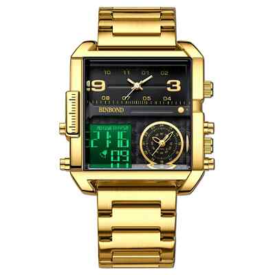 binbond mens watch gents wrist watch gold
