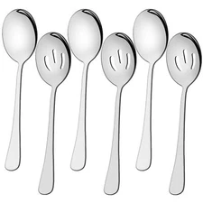 Serving Spoons Set 8.7" Stainless Steel Buffet Utensils 3 Regular 3 Slotted