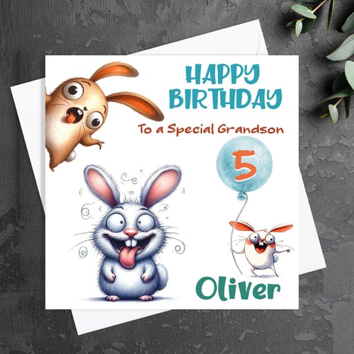 Personalised Birthday Card Funny Rabbits for Son Grandson Nephew Niece Boy Girl - Picture 5 of 11