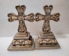 Vtg. Decoline Cross Bookends Book Decorative Celtic Floral Metallic Library 7"