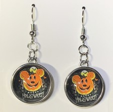 Silver Mickey Mouse Happy Halloween Snap Removable Drop Dangle Earrings 