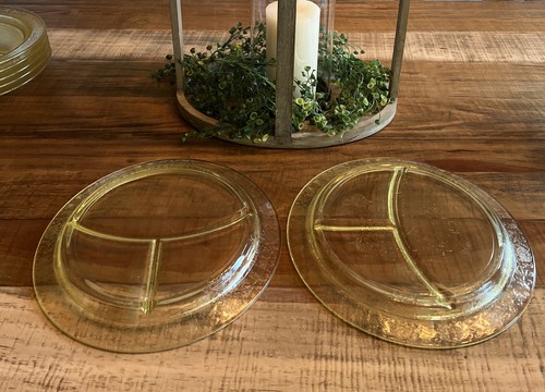 2) 1930s Hazel Atlas Depression Glass Florentine 10 3/8" Divided Grill Plate - Picture 4 of 4